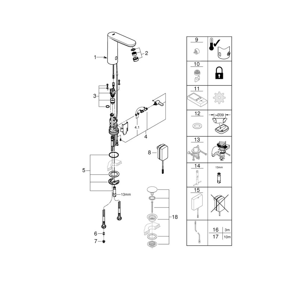 Grohe Eurosmart CE Infrarot-Elektronik für Waschtisch 1/2" L-Size mit Mischung und Temp... GROHE-36421000 4005176368523 (Abb. 5)