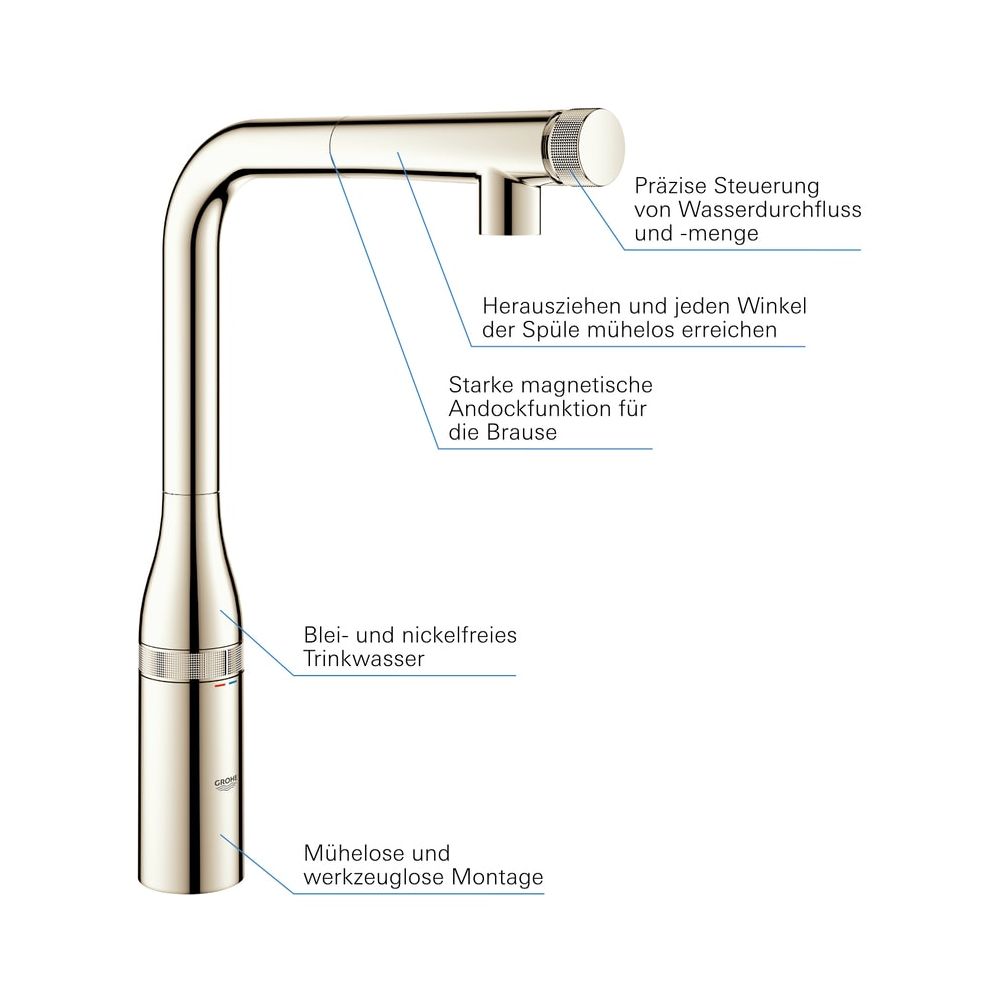 Grohe Essence Smart Control Spültisch-Batterie, L-Auslauf, ausziehbare Spülbrause, Nickel poliert, 3... GROHE-31615BE0  (Abb. 4)