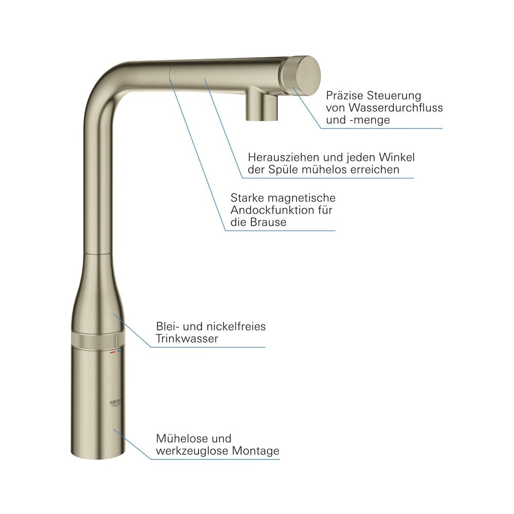 Grohe Essence Smart Control Spültisch-Batterie, L-Auslauf, ausziehbare Spülbrause, Nickel gebürstet,... GROHE-31615EN0  (Abb. 3)