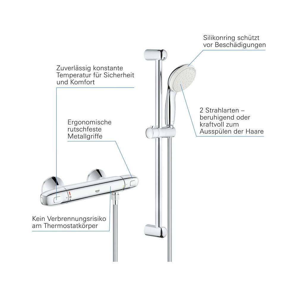 Grohe Grohtherm 1000 Thermostat-Brausebatterie 1/2" mit Tempesta Brausegarnitur II 600m... GROHE-34151004 4005176456664 (Abb. 4)