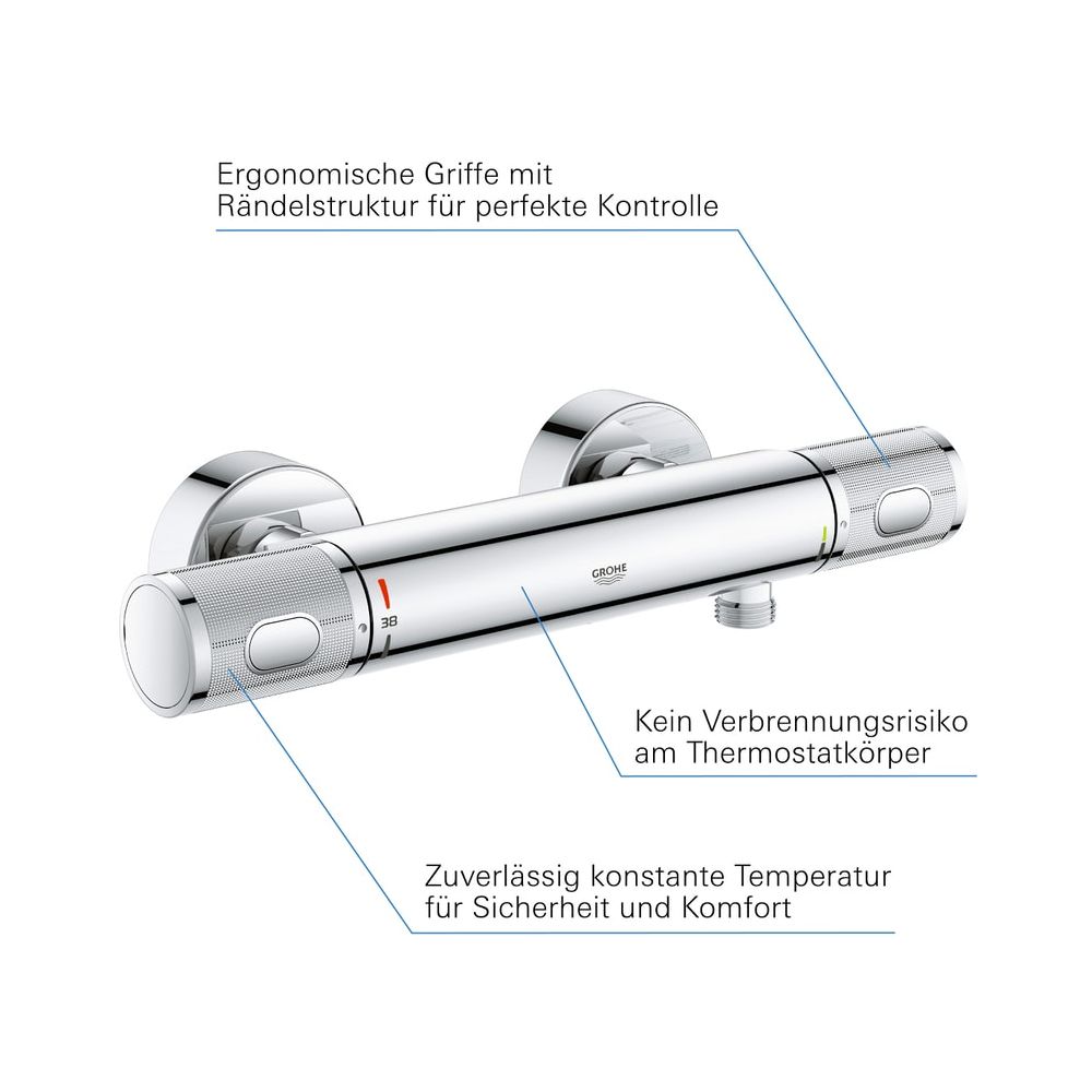 Grohe Grohtherm 1000 Performance Thermostat-Brausebatterie, Wandmontage, Chrom, 3477600... GROHE-34776000 4005176612930 (Abb. 4)