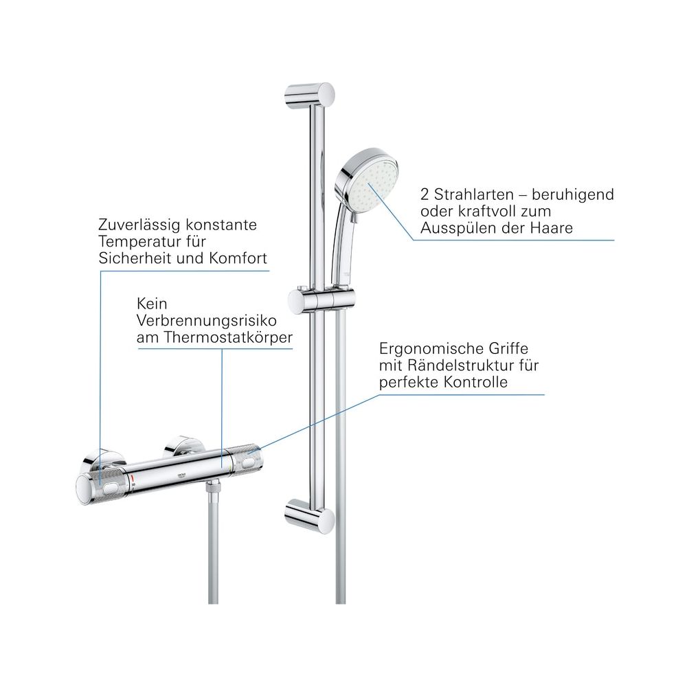 Grohe Grohtherm 1000 Performance Thermostat-Brausebatterie, Brausegarnitur 600mm, Chrom... GROHE-34783000 4005176613005 (Abb. 4)