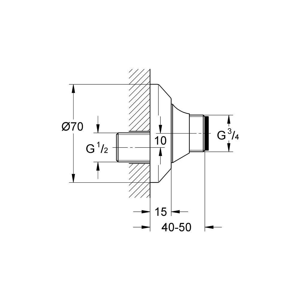 Grohe S-Anschluss absperrbar chrom 12400000 1/2" x 3/4", Verstellbarkeit 10 mm... GROHE-12400000 4005176004582 (Abb. 3)
