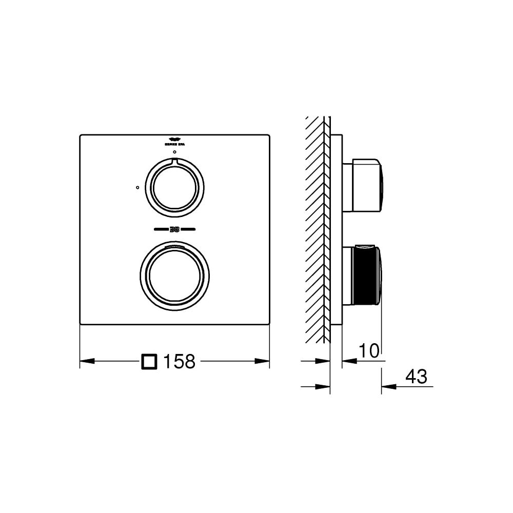 Grohe Allure Thermostat mit 1 Absperrventil hard graphite 19380A02... GROHE-19380A02 4005176513176 (Abb. 6)