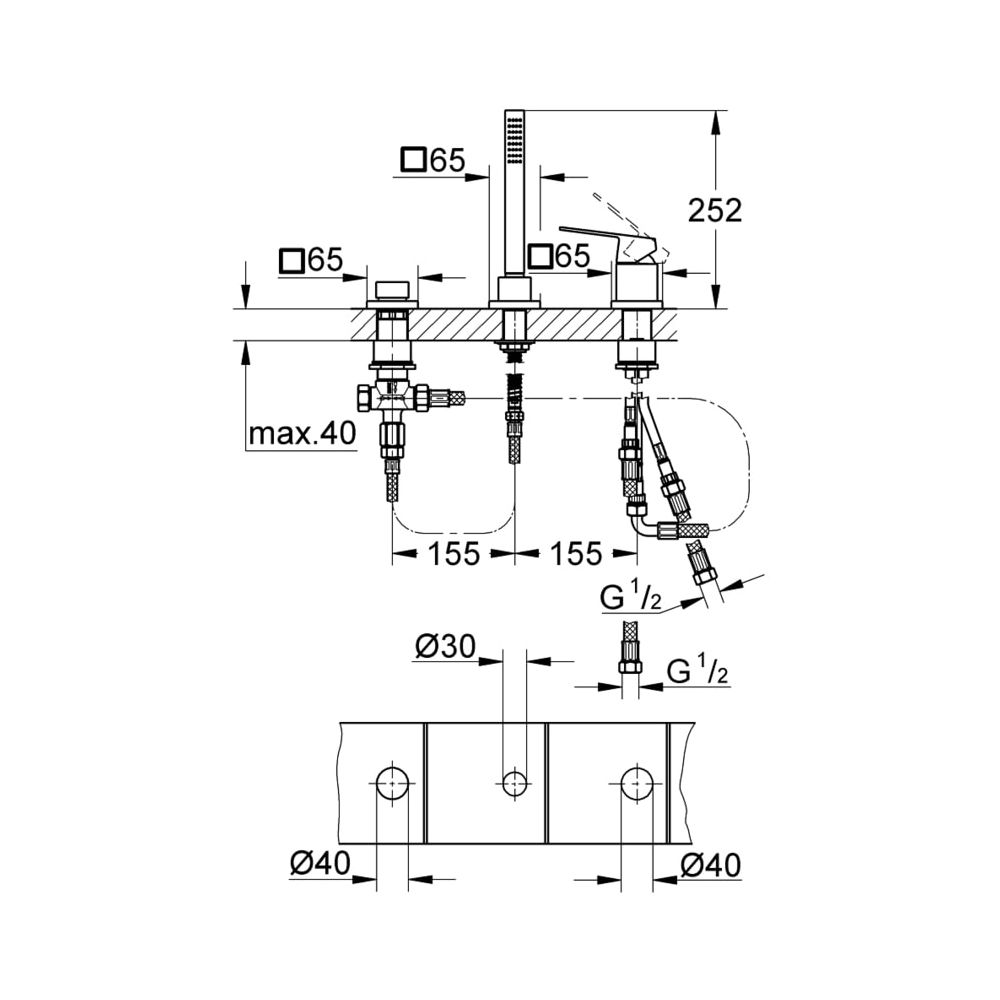 Grohe Eurocube 3-Loch Einhand-Wannenkombination chrom 19966000... GROHE-19966000 4005176986864 (Abb. 6)