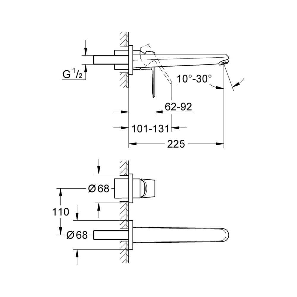 Grohe Eurodisc Cosmopolitan 2-Loch-Waschtischbatterie chrom 19974002 Wandmontage... GROHE-19974002 4005176305948 (Abb. 3)