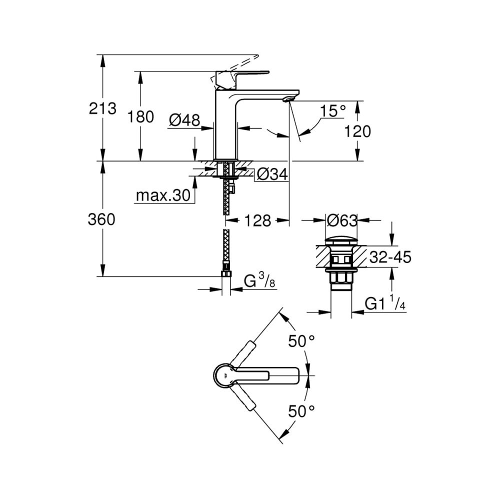 Grohe Lineare Einhand-Waschtischbatterie 1/2" S-Size hard graphite gebürstet 23106AL1... GROHE-23106AL1 4005176586149 (Abb. 3)