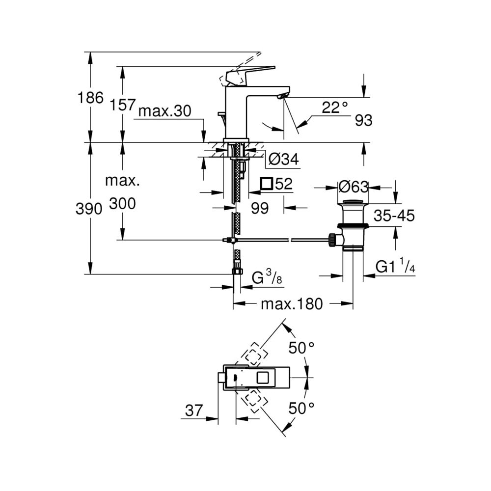 Grohe Eurocube Einhand-Waschtischbatterie 1/2" S-Size supersteel 23127DC0... GROHE-23127DC0 4005176524967 (Abb. 9)