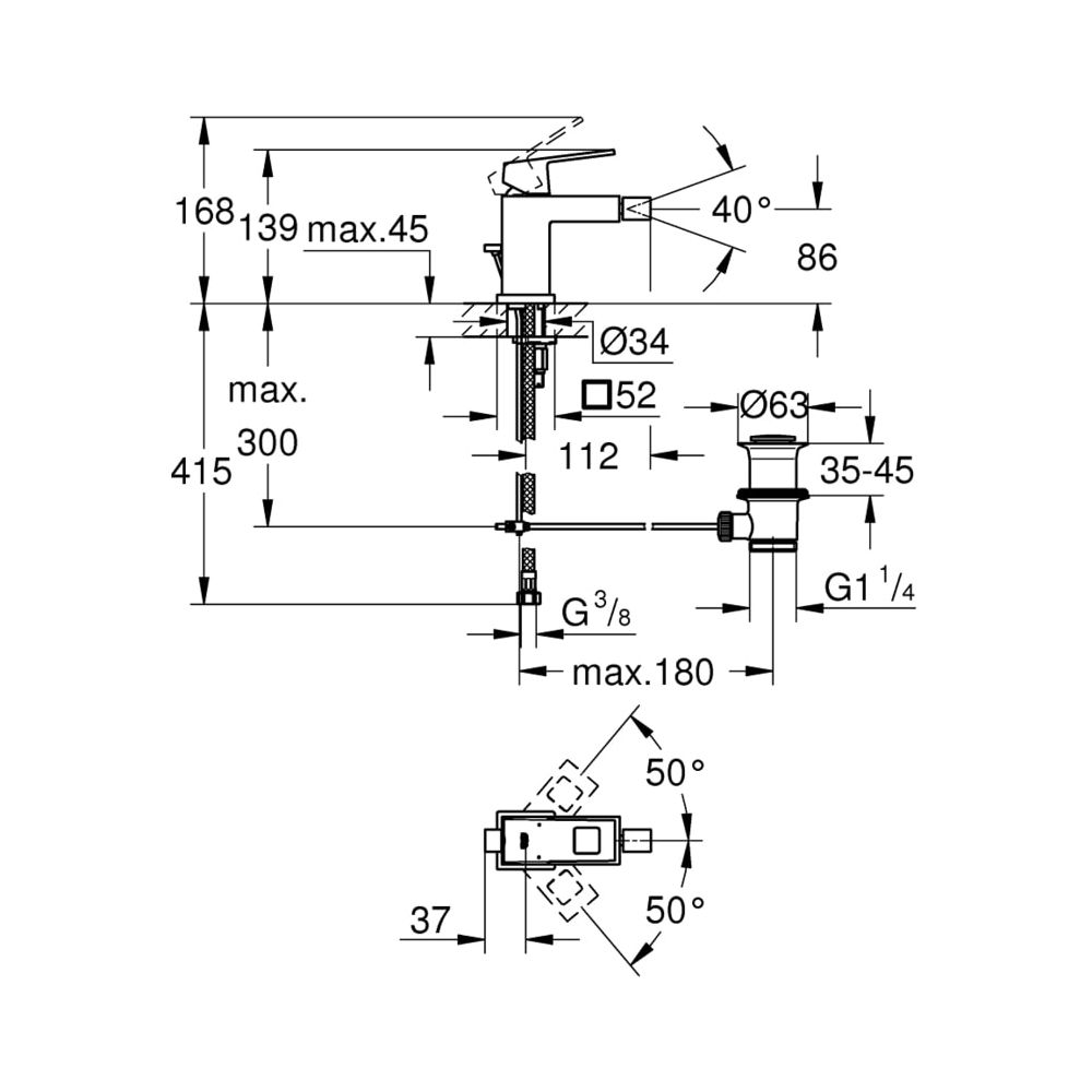 Grohe Eurocube Einhand-Bidetbatterie 1/2" hard graphite gebürstet 23138AL0... GROHE-23138AL0 4005176585517 (Abb. 5)