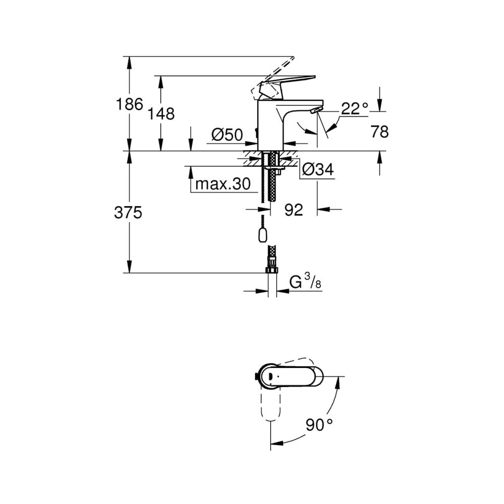 Grohe Eurosmart Cosmopolitan Einhand-Waschtischbatterie 1/2" S-Size chrom 2337800E... GROHE-2337800E 4005176936647 (Abb. 3)