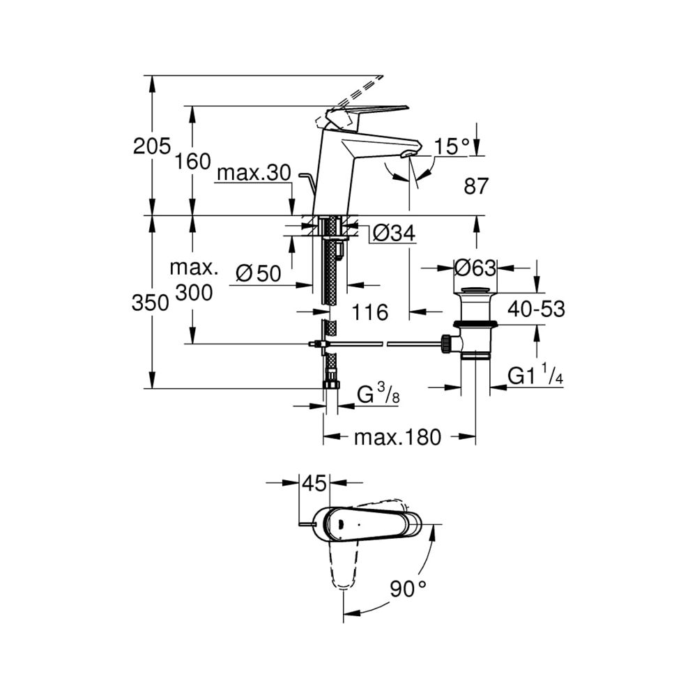 Grohe Eurodisc Cosmopolitan Einhand-Waschtischbatterie 1/2" S-Size chrom 2338420E... GROHE-2338420E 4005176936722 (Abb. 3)