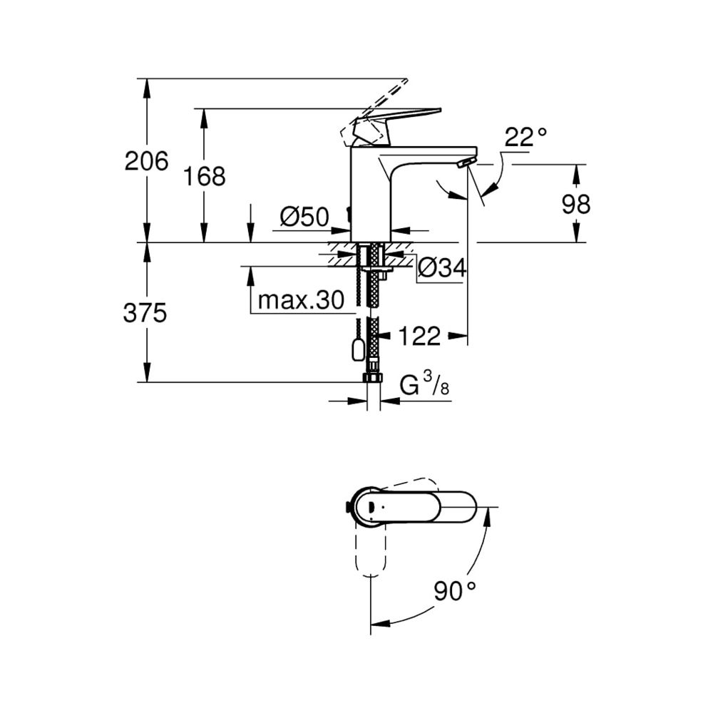 Grohe Eurosmart Cosmopolitan Einhand-Waschtischbatterie 1/2" M-Size chrom 2339700E... GROHE-2339700E 4005176938511 (Abb. 3)