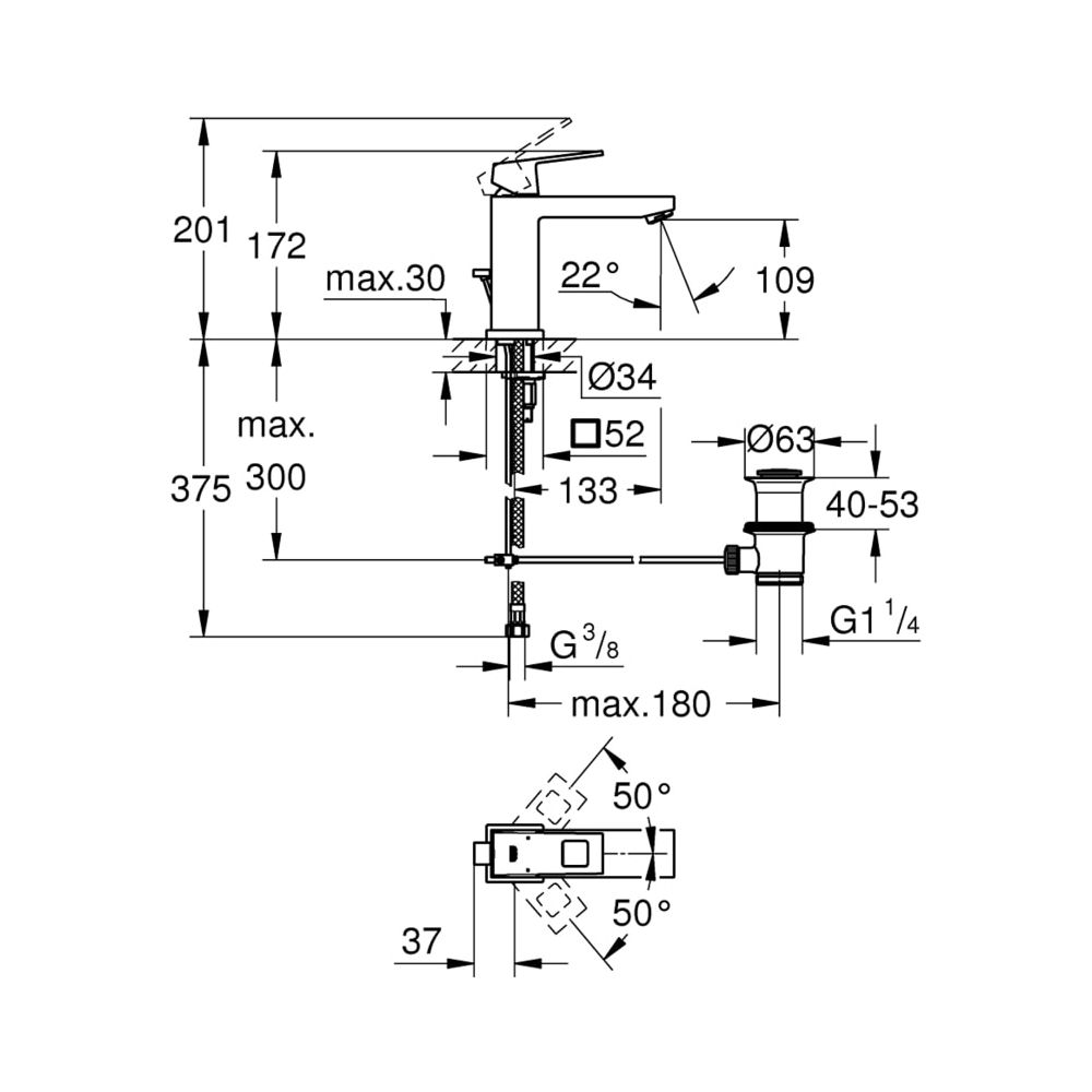 Grohe Eurocube Einhand-Waschtischbatterie 1/2" M-Size supersteel 23445DC0... GROHE-23445DC0 4005176524974 (Abb. 8)