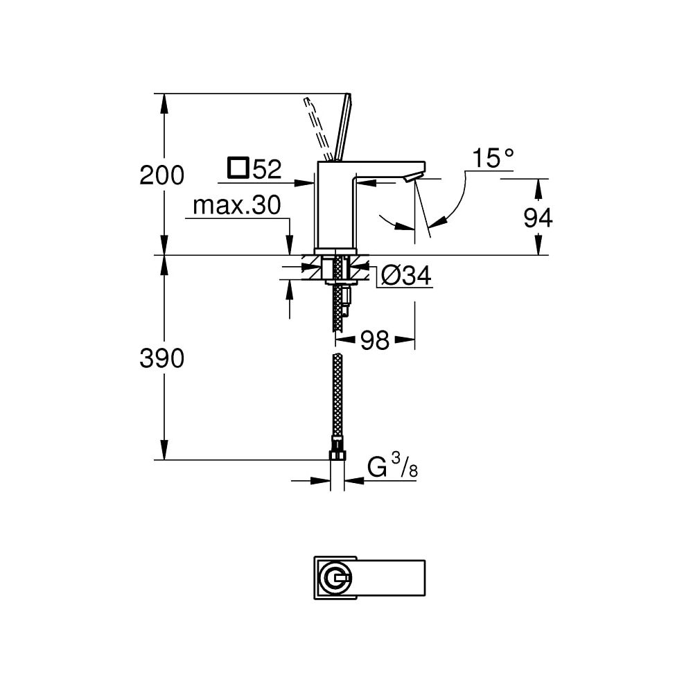 Grohe Eurocube Joy Einhand-Waschtischbatterie 1/2" S-Size chrom 23656000... GROHE-23656000 4005176342103 (Abb. 3)