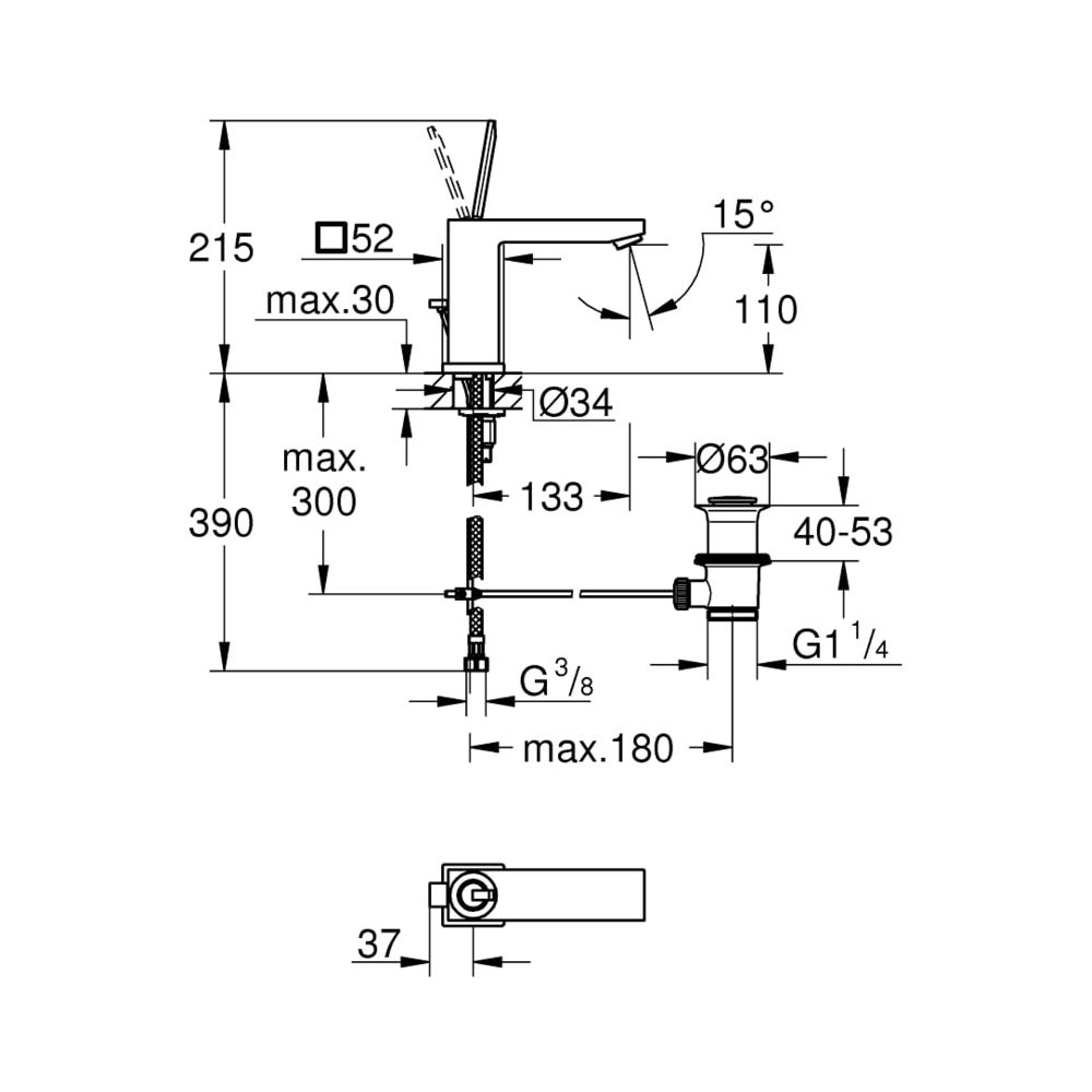 Grohe Eurocube Joy Einhand-Waschtischbatterie 1/2" M-Size chrom 23657000... GROHE-23657000 4005176342110 (Abb. 5)