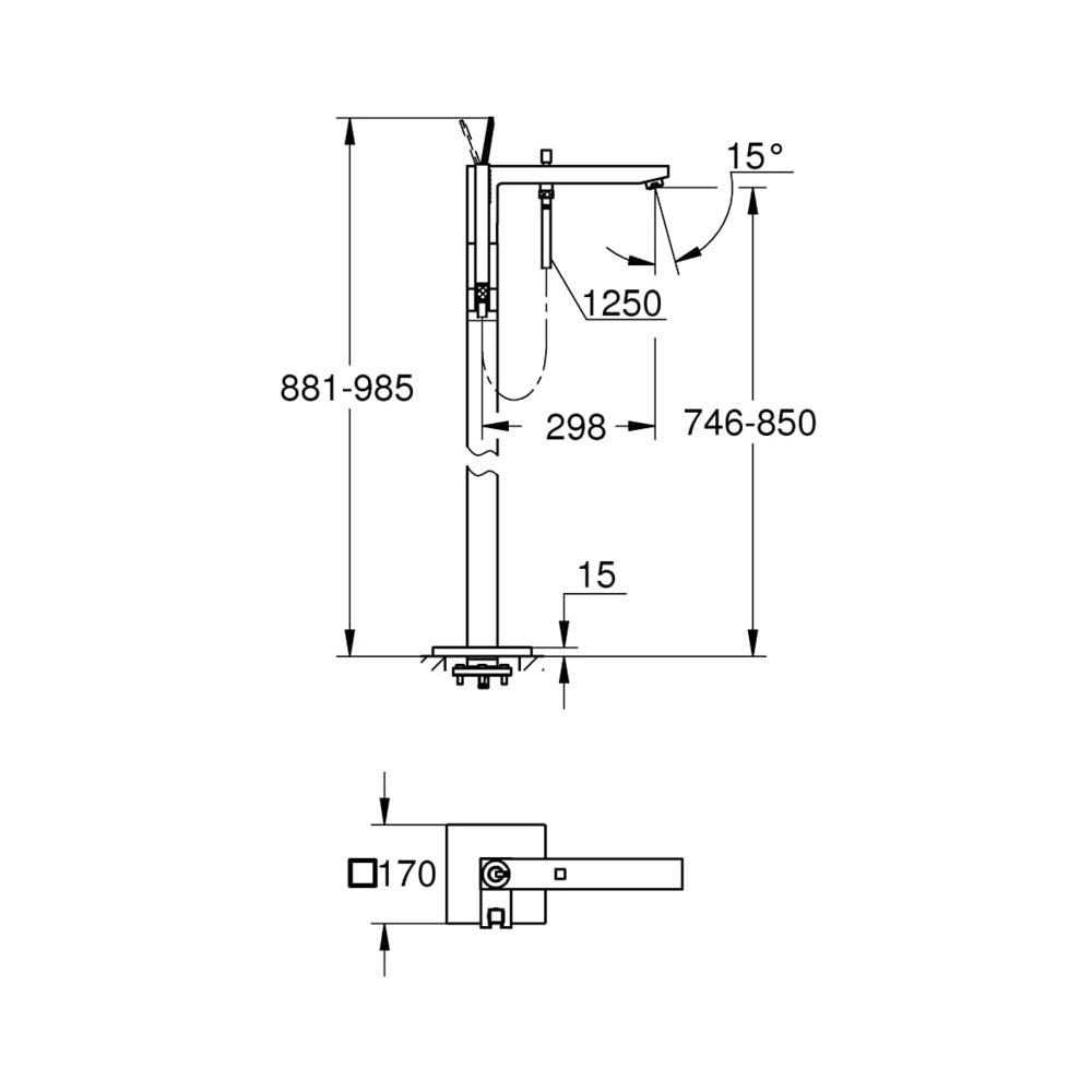 Grohe Eurocube Joy Einhand-Wannenbatterie 1/2" Bodenmontage chrom 23667001... GROHE-23667001 4005176429019 (Abb. 4)