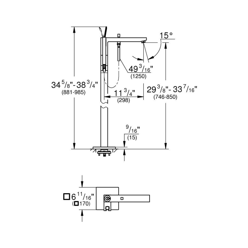 Grohe Eurocube Joy Einhand-Wannenbatterie 1/2" Bodenmontage chrom 23667001... GROHE-23667001 4005176429019 (Abb. 3)