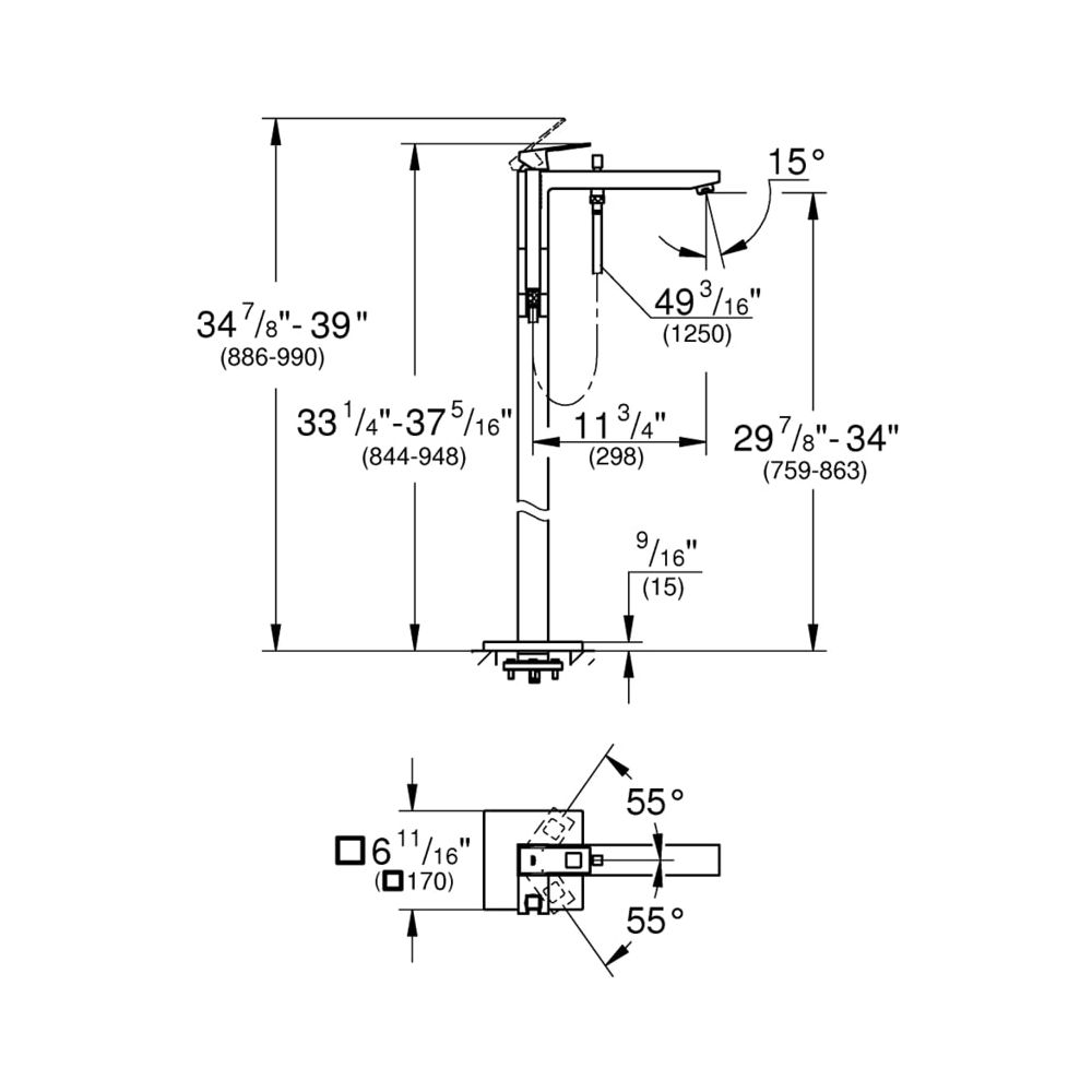 Grohe Eurocube Einhand-Wannenbatterie 1/2" Bodenmontage chrom 23672001... GROHE-23672001 4005176429002 (Abb. 5)