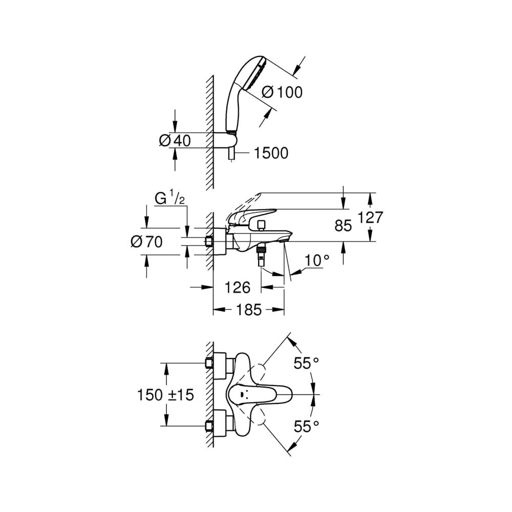 Grohe Eurostyle Einhand-Wannenbatterie 1/2" chrom 2372930A... GROHE-2372930A 4005176456503 (Abb. 3)