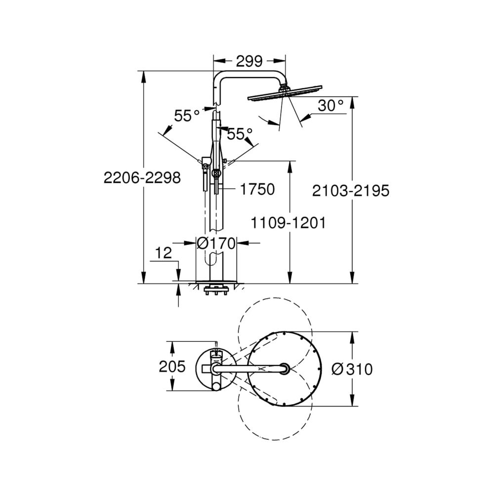 Grohe Essence Einhand-Brausebatterie freistehendes Duschsystem supersteel 23741DC1... GROHE-23741DC1 4005176371516 (Abb. 4)