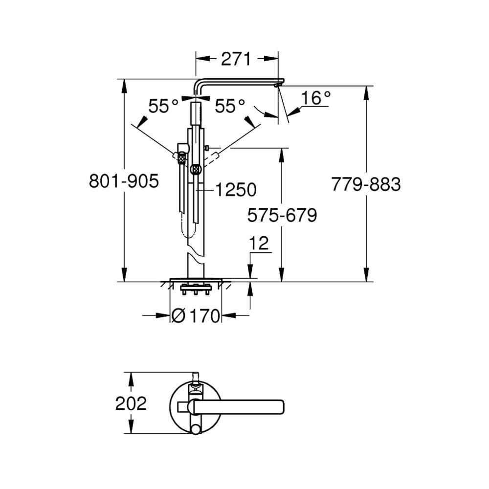 Grohe Lineare Einhand-Wannenbatterie 1/2" Bodenmontage supersteel 23792DC1... GROHE-23792DC1 4005176412837 (Abb. 3)