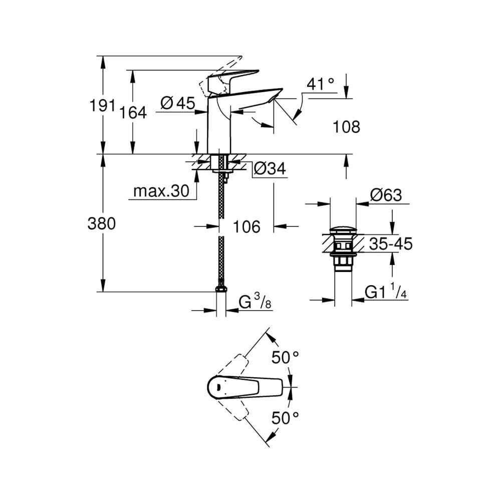 Grohe BauEdge Einhand-Waschtischbatterie 1/2" M-Size chrom 23901001... GROHE-23901001  (Abb. 8)