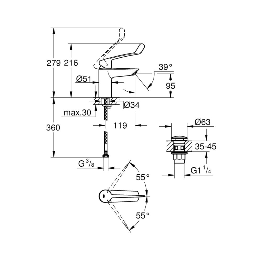 Grohe Eurosmart Einhand-Waschtischbatterie 1/2" S-Size chrom 23982003... GROHE-23982003 4005176644245 (Abb. 10)