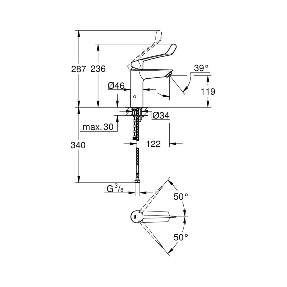 Grohe Eurosmart Einhand-Waschtischbatterie 1/2" M-Size chrom 23985003... GROHE-23985003 4005176643842 (Abb. 6)