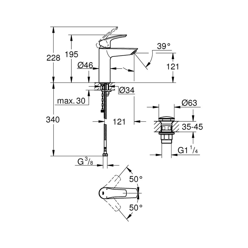 Grohe Eurosmart Einhand-Waschtischbatterie 1/2" M-Size chrom 23989003... GROHE-23989003 4005176644368 (Abb. 2)