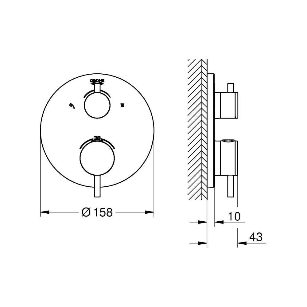 Grohe Atrio Thermostat-Brausebatterie mit integrierter 2-Wege-Umstellung hard graphite ... GROHE-24135AL3 4005176481000 (Abb. 6)
