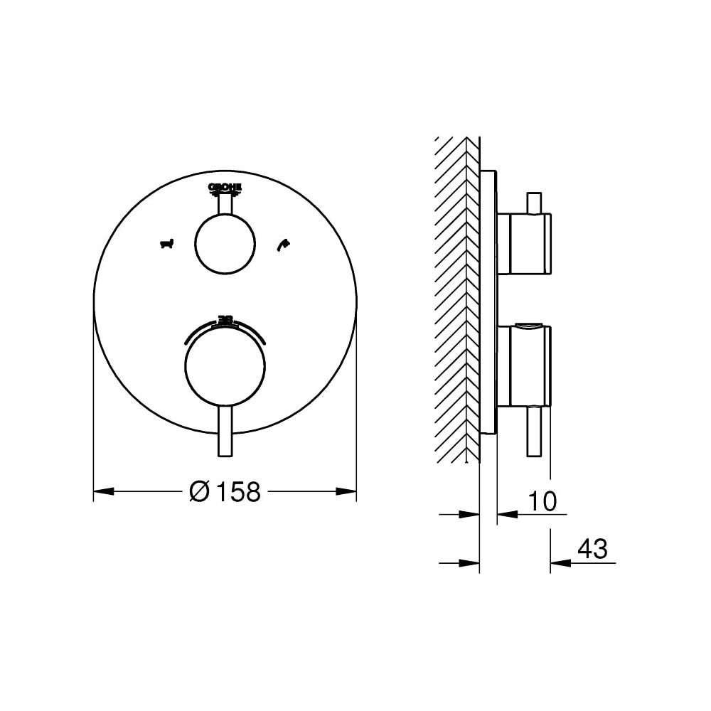Grohe Atrio Thermostat-Wannenbatterie mit integrierter 2-Wege-Umstellung supersteel 241... GROHE-24138DC3 4005176481024 (Abb. 5)