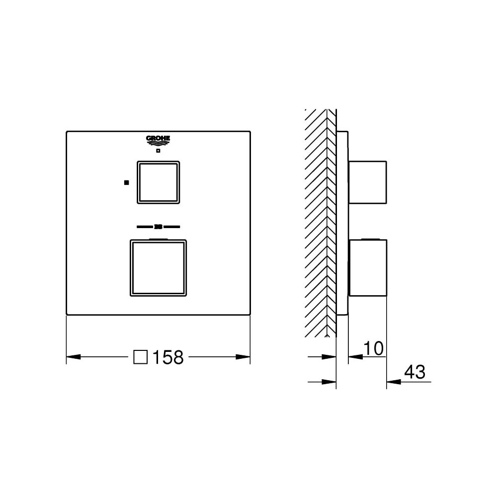 Grohe Grohtherm Cube Thermostat mit 1 Absperrventil hard graphite gebürstet 24153AL0... GROHE-24153AL0 4005176585913 (Abb. 5)