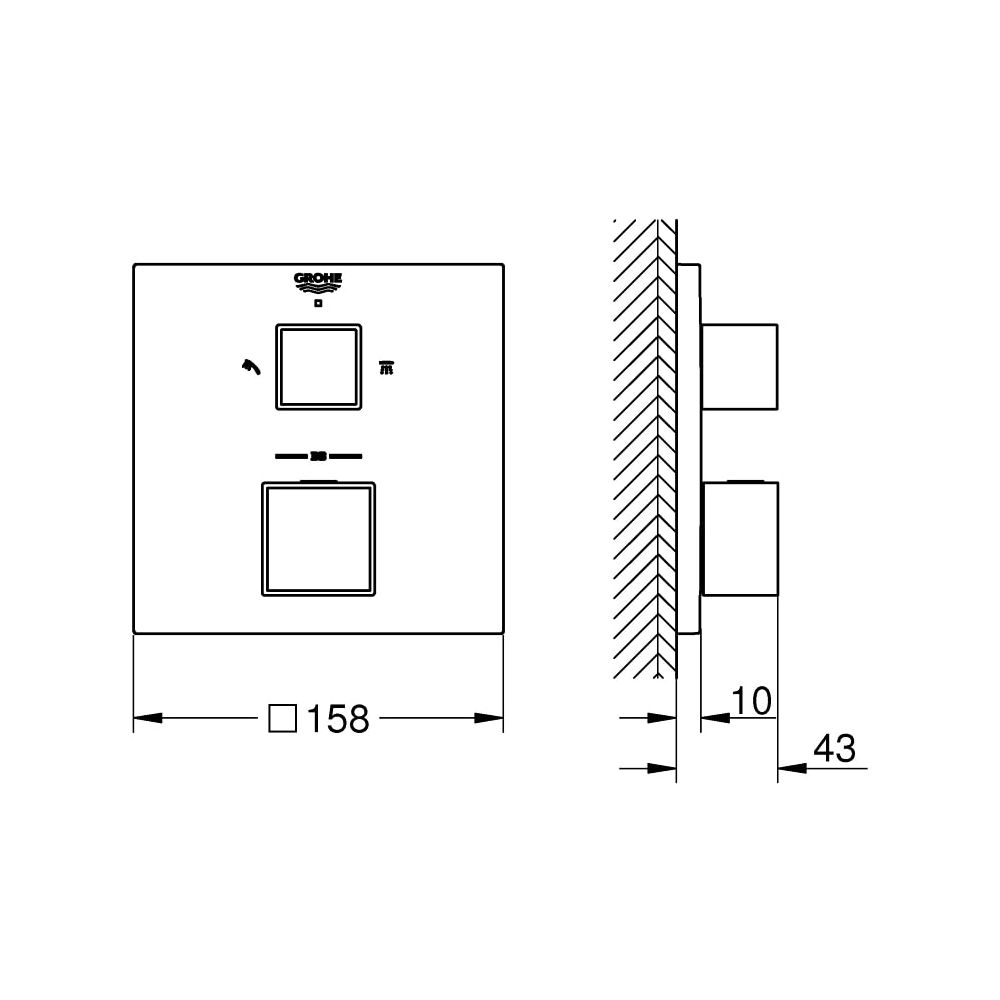 Grohe Grohtherm Cube Thermostat 2-Wege-Umstellung für mehrere Brause hard graphite gebü... GROHE-24154AL0 4005176585920 (Abb. 5)