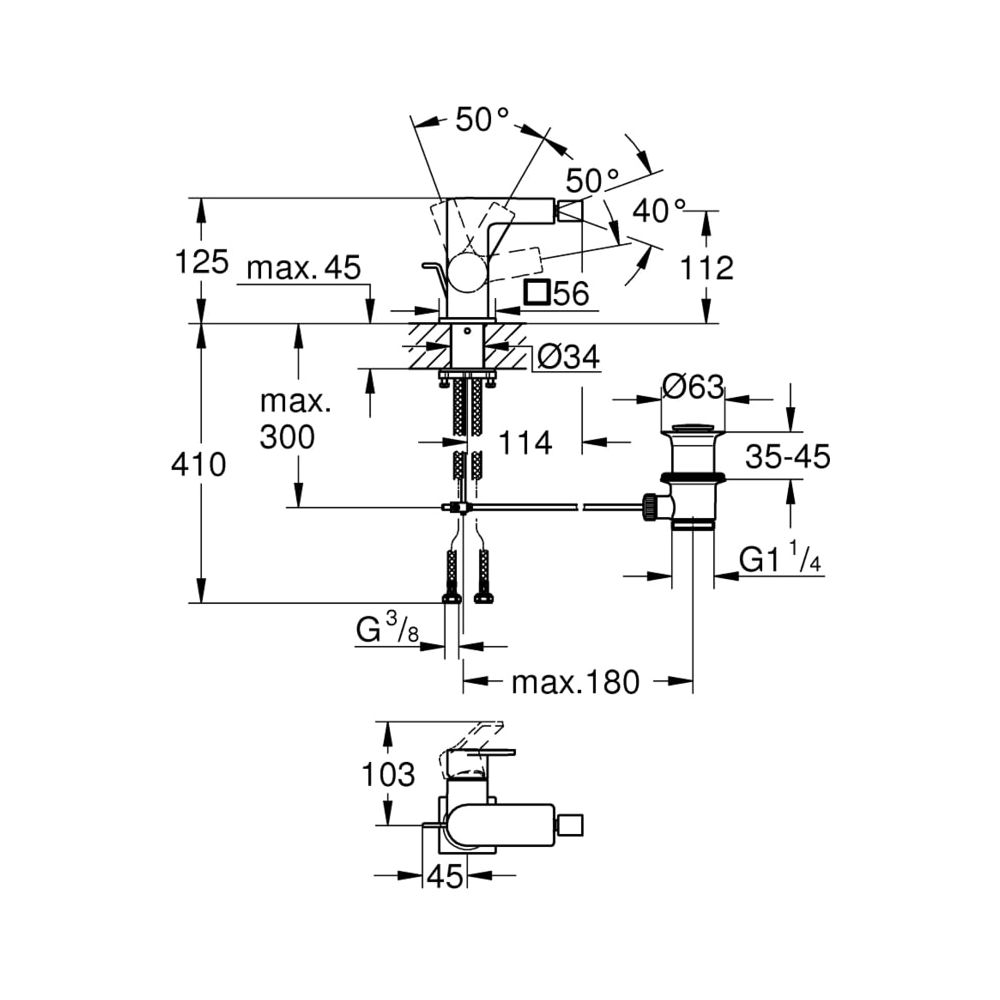 Grohe Allure Einhand-Bidetbatterie 1/2" hard graphite 24160A01... GROHE-24160A01 4005176598708 (Abb. 9)