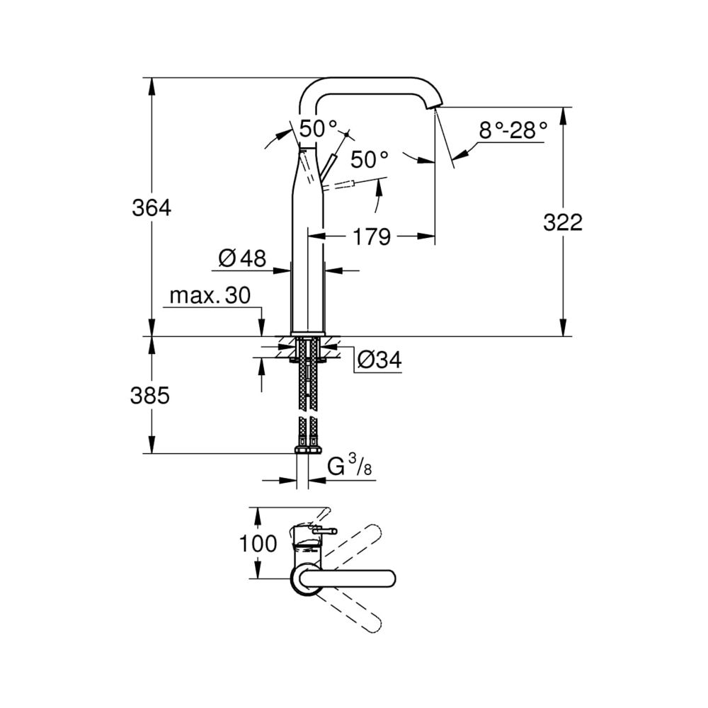 Grohe Essence Einhand-Waschtischbatterie 1/2" XL-Size hard graphite gebürstet 24170AL1... GROHE-24170AL1 4005176711626 (Abb. 3)