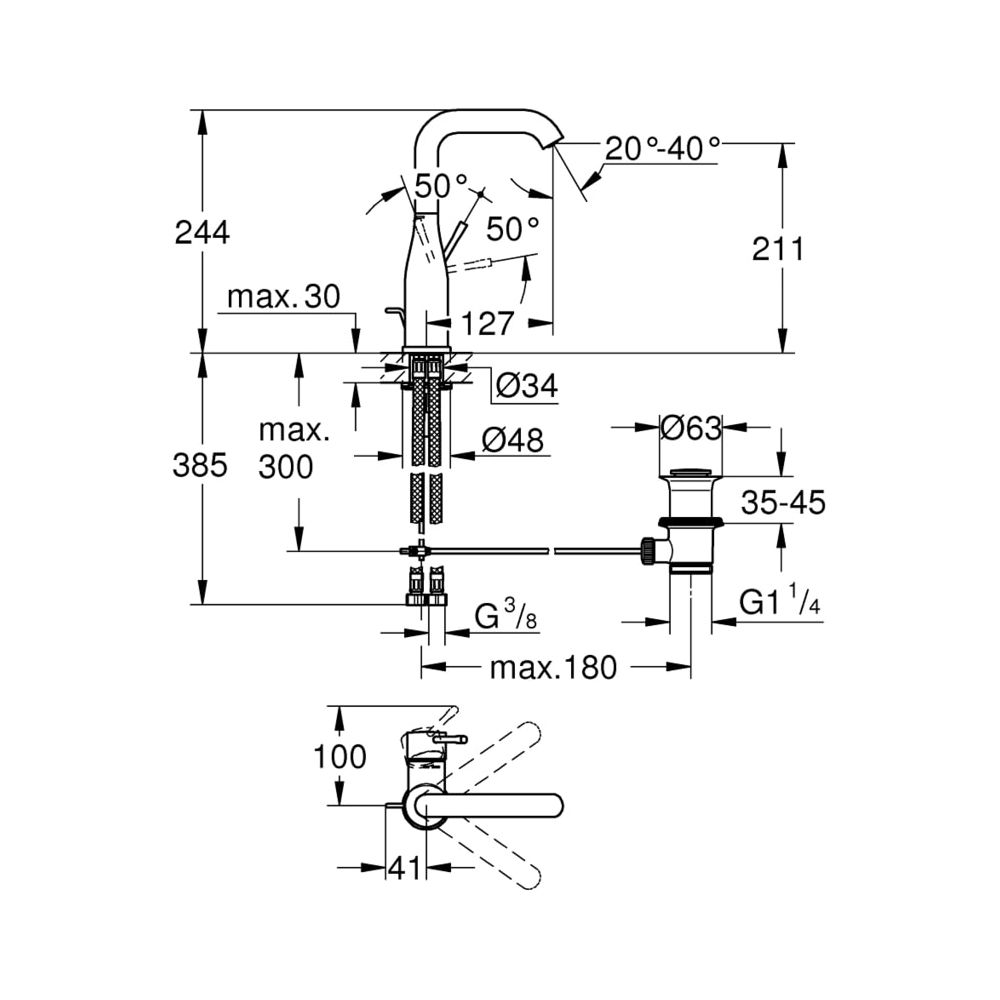 Grohe Essence Einhand-Waschtischbatterie 1/2" L-Size hard graphite gebürstet 24174AL1... GROHE-24174AL1 4005176711534 (Abb. 7)