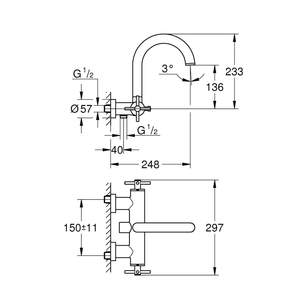 Grohe Atrio Wannenbatterie 1/2" hard graphite gebürstet 25010AL3... GROHE-25010AL3 4005176455421 (Abb. 3)