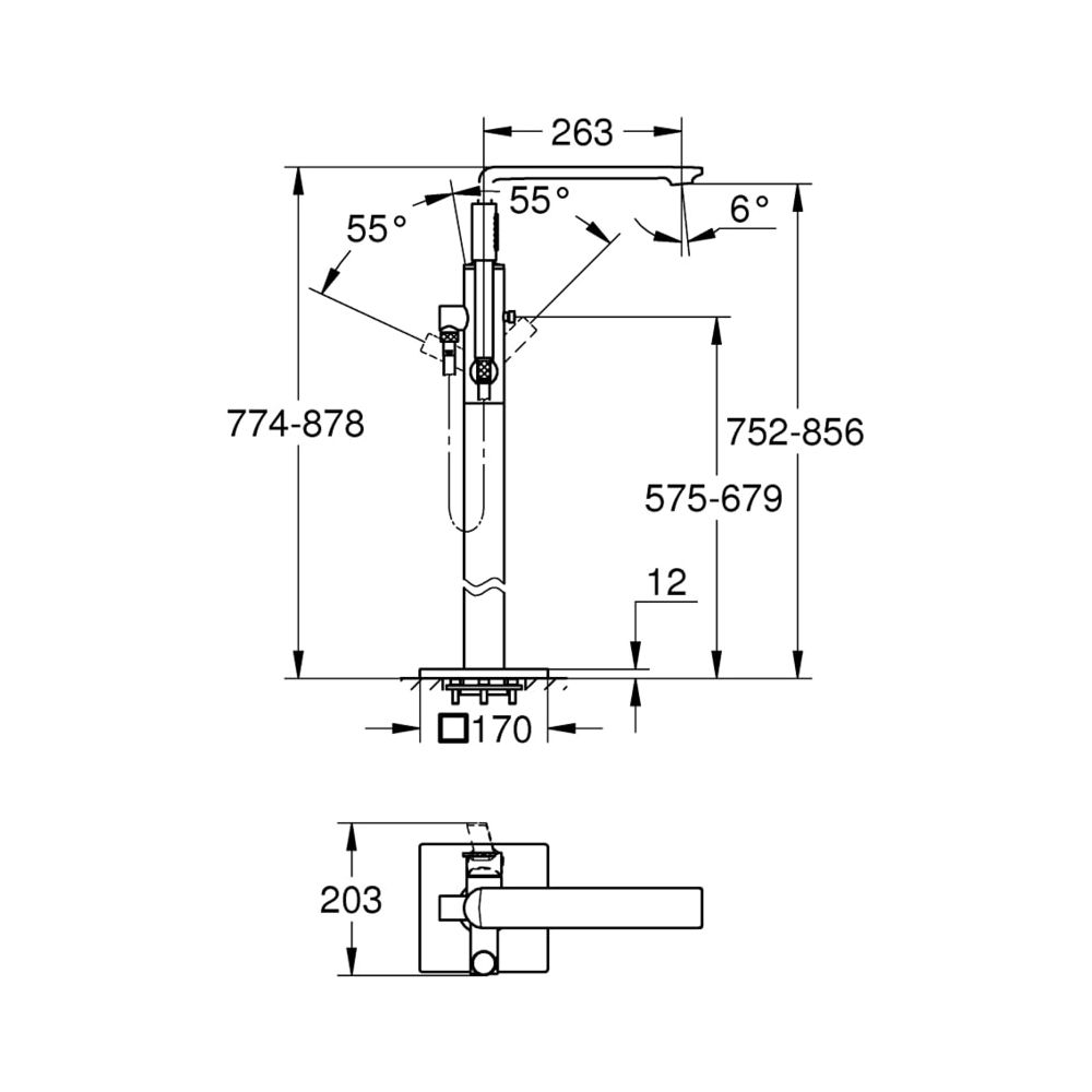 Grohe Allure Einhand-Wannenbatterie 1/2" Bodenmontage chrom 25222001... GROHE-25222001 4005176509230 (Abb. 4)