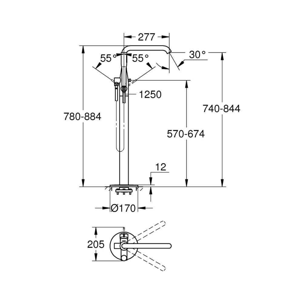 Grohe Essence Einhand-Wannenbatterie 1/2" Bodenmontage chrom 25248001... GROHE-25248001 4005176698255 (Abb. 3)