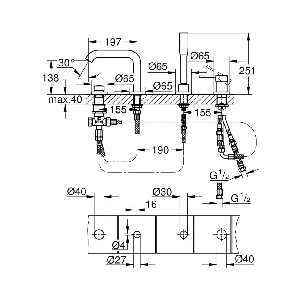 Grohe Essence 4-Loch-Einhand-Wannenkombination chrom 25251001... GROHE-25251001 4005176698361 (Abb. 3)