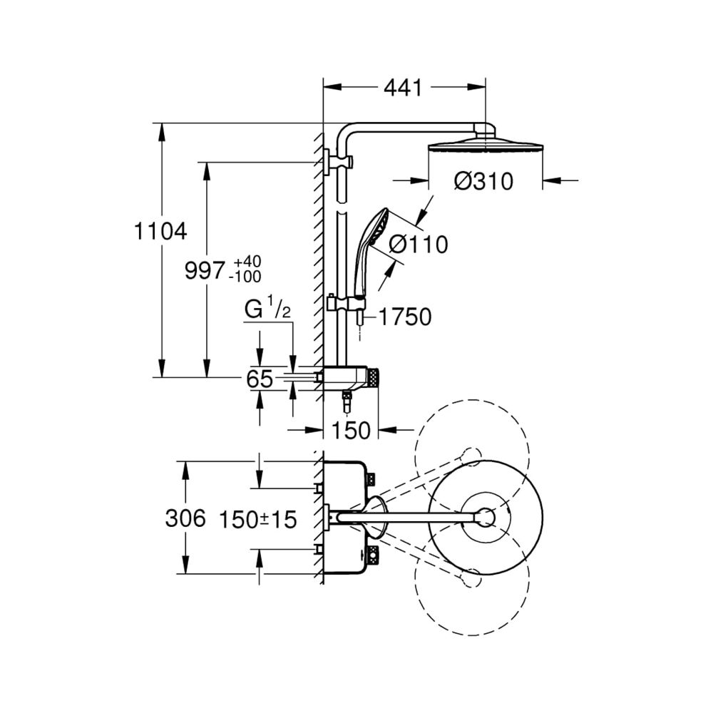 Grohe Euphoria SmartControl System 310 Duo Duschsystem mit Thermostatbatterie Wandmonta... GROHE-26507EN0 4005176557460 (Abb. 3)