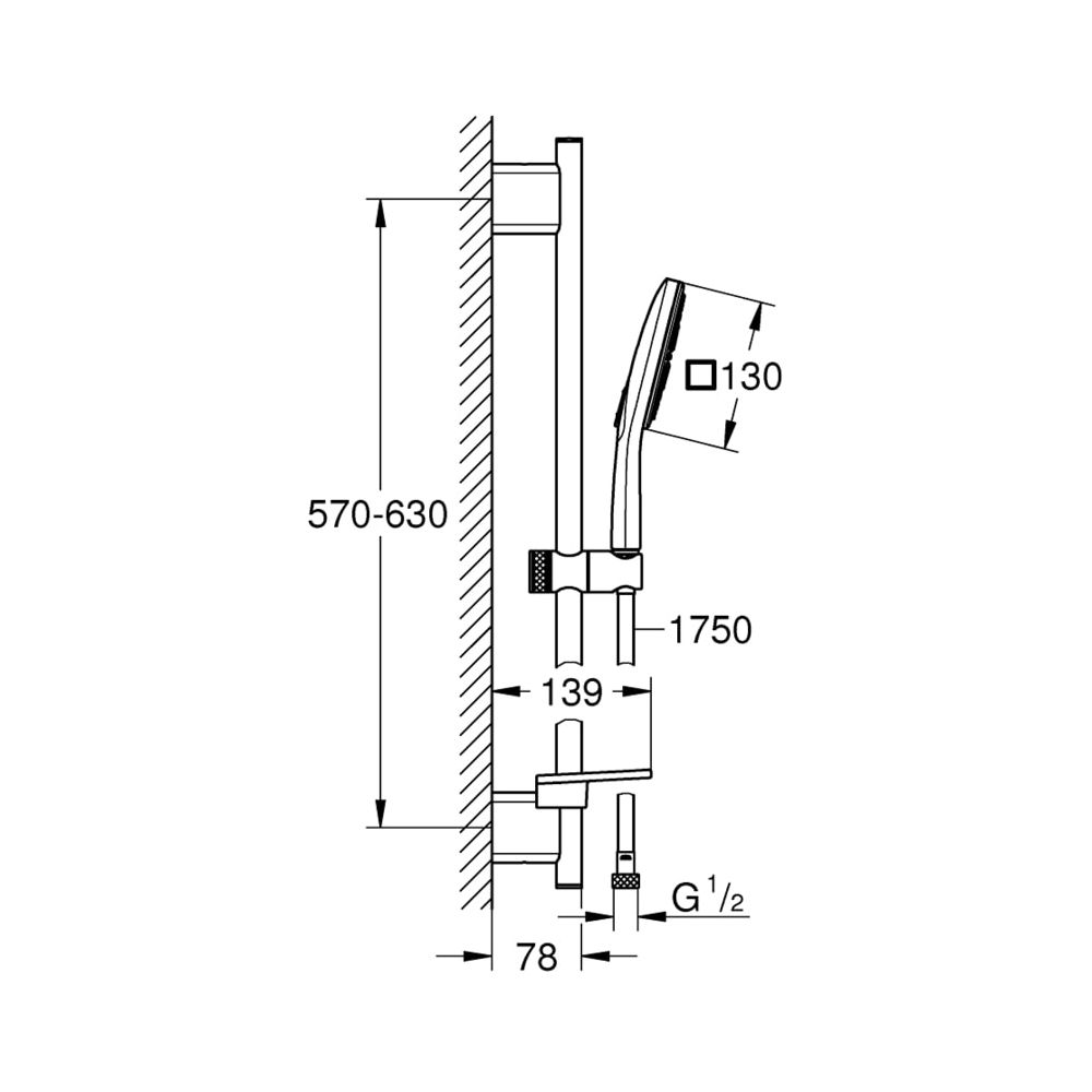 Grohe Rainshower SmartActive 130 Cube Brausestangenset 3 Strahlarten chrom 26583000... GROHE-26583000 4005176486289 (Abb. 5)