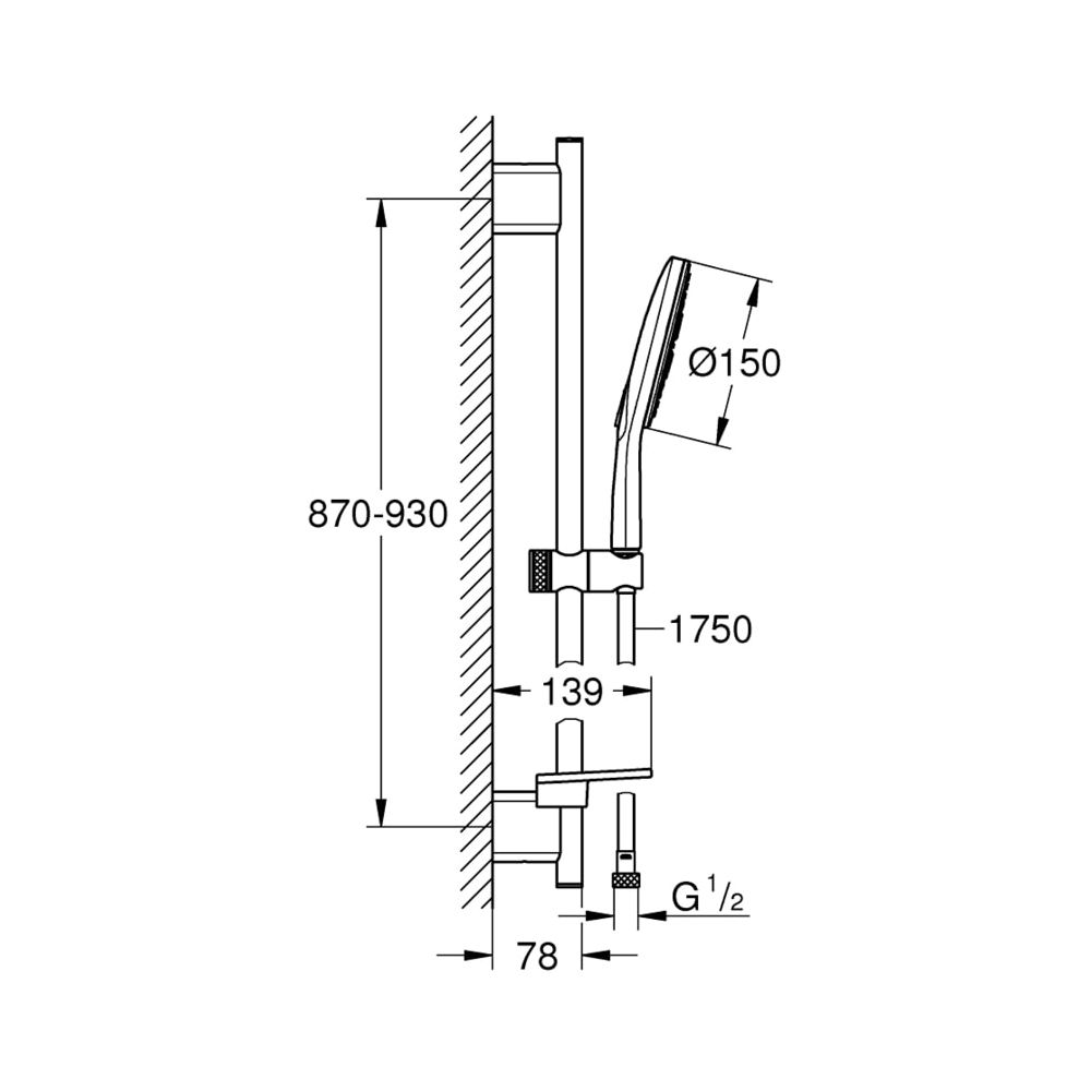 Grohe Rainshower SmartActive 150 Brausestangenset 3 Strahlarten chrom 26594000... GROHE-26594000 4005176486470 (Abb. 5)