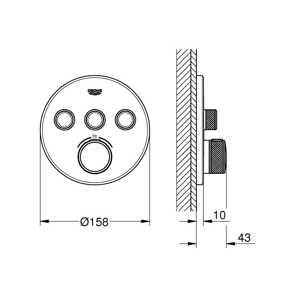 Grohe Grohtherm SmartControl Thermostat mit 3 Absperrventilen hard graphite 29121A00... GROHE-29121A00 4005176493225 (Abb. 3)