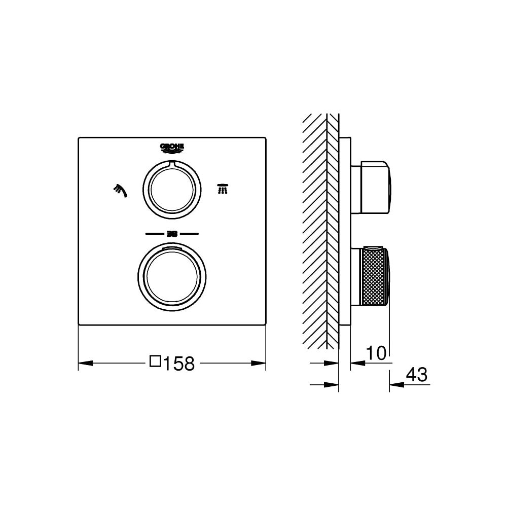 Grohe Allure Thermostat-Brausebatterie mit integrierter 2-Wege-Umstellung chrom 2918100... GROHE-29181002 4005176558993 (Abb. 9)