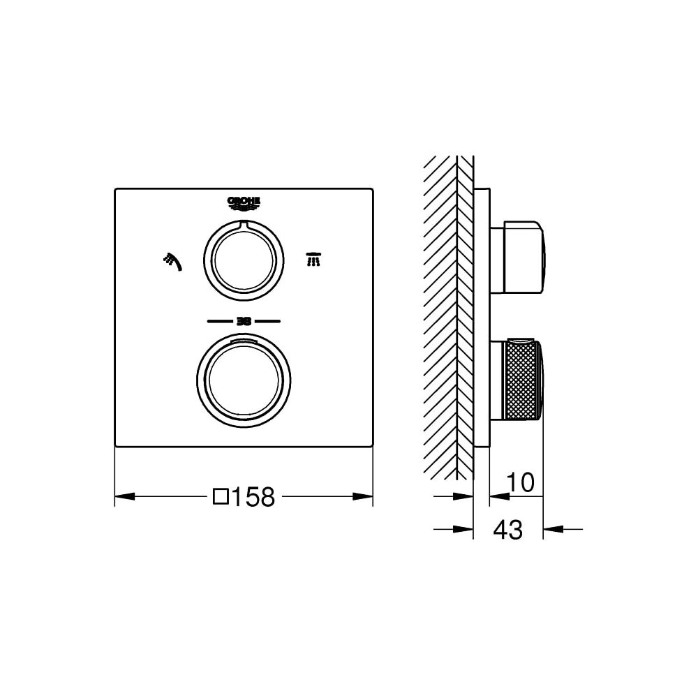 Grohe Allure Thermostat-Brausebatterie mit integrierter 2-Wege-Umstellung chrom 2918100... GROHE-29181002 4005176558993 (Abb. 2)
