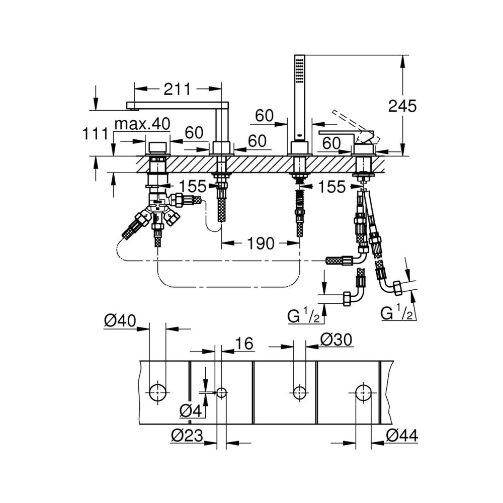 Grohe Plus 4-Loch-Einhand-Wannenkombination 29307DC3... GROHE-29307DC3 4005176574160 (Abb. 8)