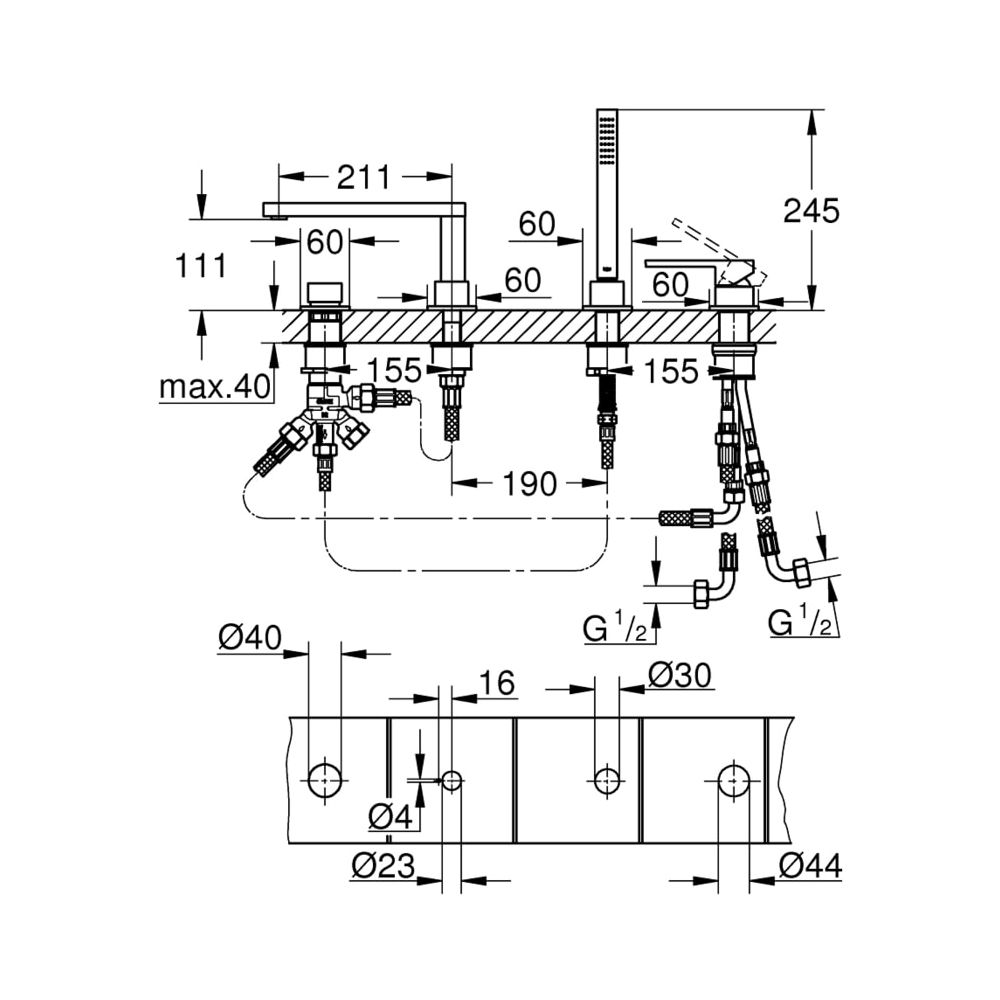 Grohe Plus 4-Loch-Einhand-Wannenkombination 29307DC3... GROHE-29307DC3 4005176574160 (Abb. 7)