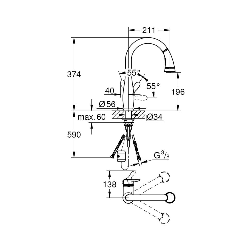 Grohe Parkfield Einhand-Spültischbatterie 1/2" supersteel 30215DC1... GROHE-30215DC1 4005176409073 (Abb. 3)