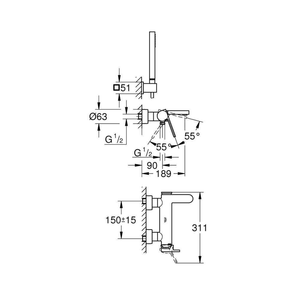 Grohe Plus Einhand-Wannenbatterie 1/2" 33547003... GROHE-33547003 4005176529818 (Abb. 8)